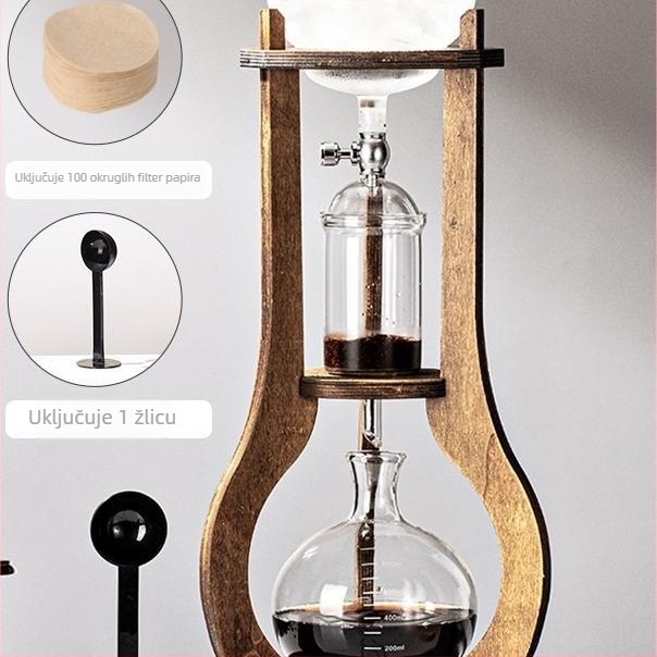 Drveni set za kavu pour-over s posudama ice-drip i cold-brew