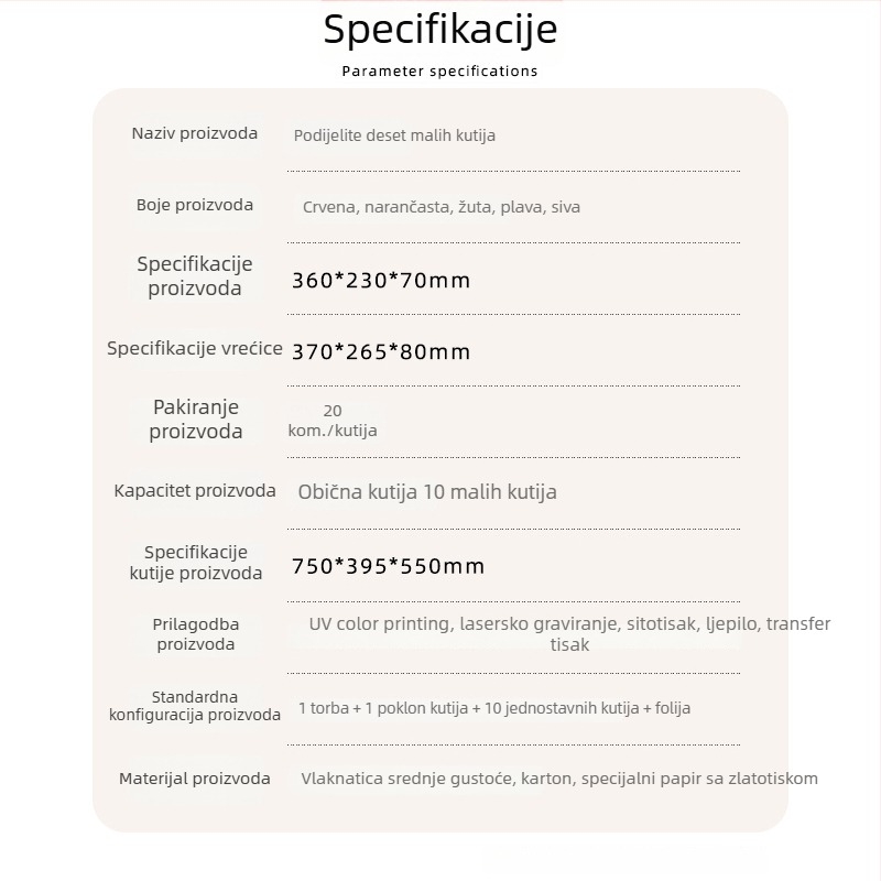 Kutija za pakiranje Rock Tea – ispisana prazna poklon kutija, karton, set od 10 malih praznih kutija, cimet naglasak, kapacitet 150 g
