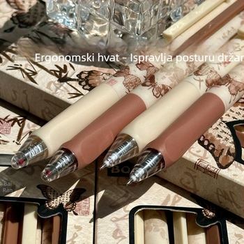 Ergonomska gel olovka s mekanom drškom, dizajn leptira, klikanje, brzo sušenje, za učenike, 0.5 mm, crna