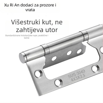 Šarka za vrata od nehrđajućeg čelika s ležajem, bez utora, debela, tiha, dvokrilna