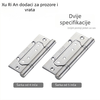 Šarka za vrata od nehrđajućeg čelika s ležajem, bez utora, debela, tiha, dvokrilna
