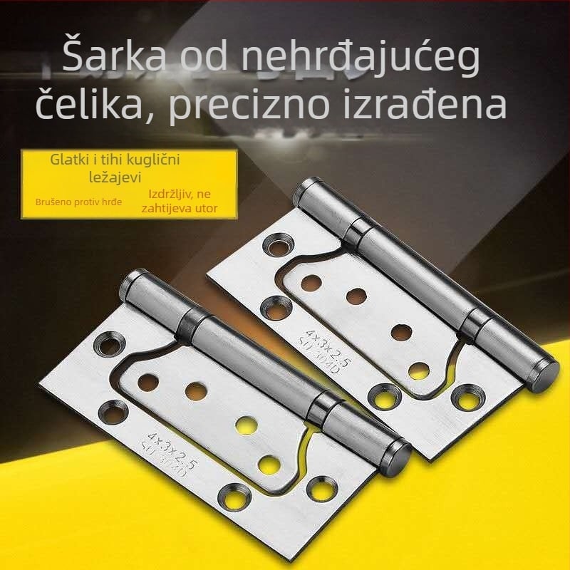 Šarka za vrata od nehrđajućeg čelika s ležajem, bez utora, debela, tiha, dvokrilna