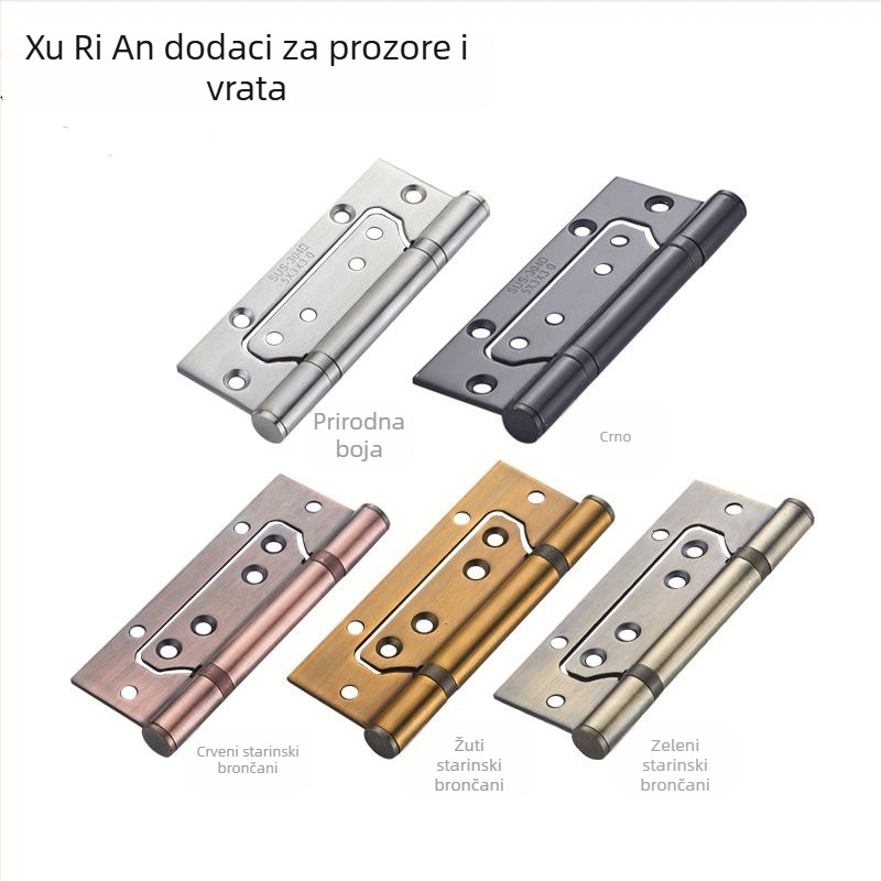 Šarka za vrata od nehrđajućeg čelika s ležajem, bez utora, debela, tiha, dvokrilna