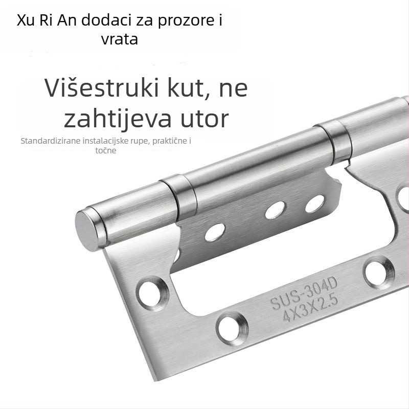 Šarka za vrata od nehrđajućeg čelika s ležajem, bez utora, debela, tiha, dvokrilna