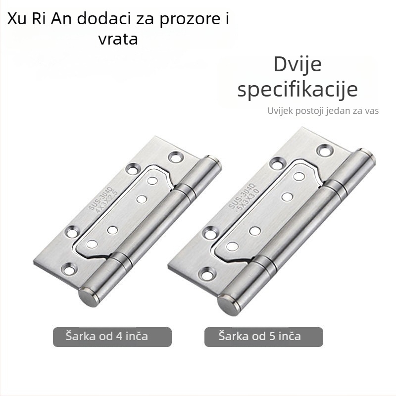 Šarka za vrata od nehrđajućeg čelika s ležajem, bez utora, debela, tiha, dvokrilna