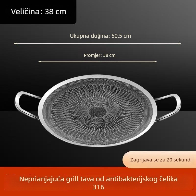Ekstra debela roštiljska ploča od 316 Nerđajućeg čelika, s non-stick premazom, za vanjsku pripremu, bez dima, kompatibilna s plinskim štednjakom i indukcijskom pločom
