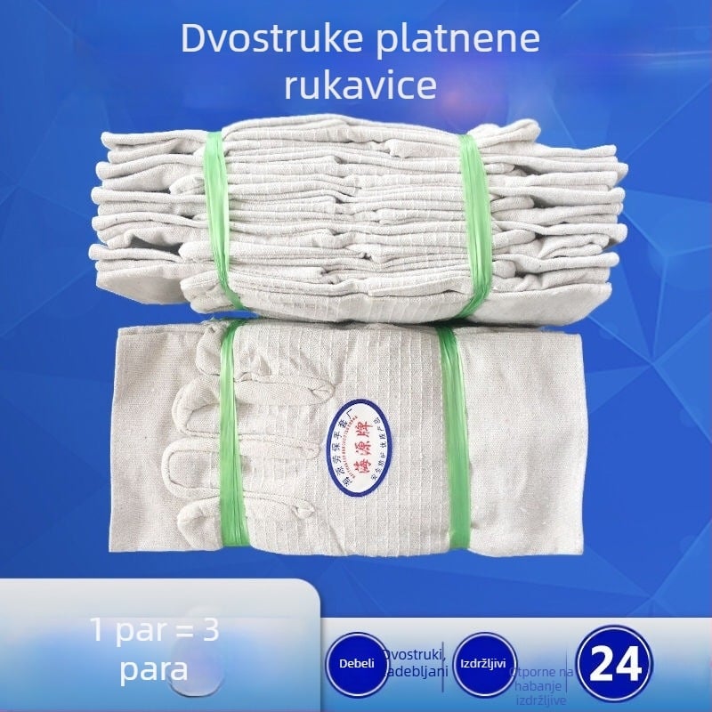 Dvostruko platnene radne rukavice, otporne na habanje, 24 šava, debele, potpuno podstavljene, zaštita za zavarivanje i industrijske strojeve