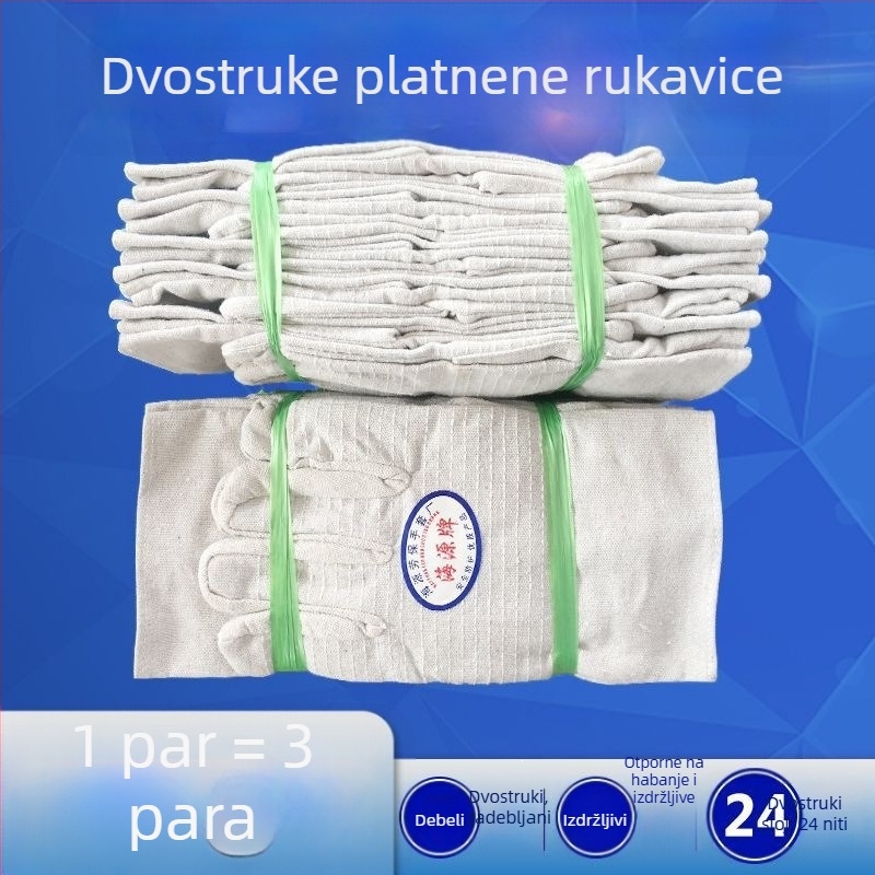 Dvostruko platnene radne rukavice, otporne na habanje, 24 šava, debele, potpuno podstavljene, zaštita za zavarivanje i industrijske strojeve