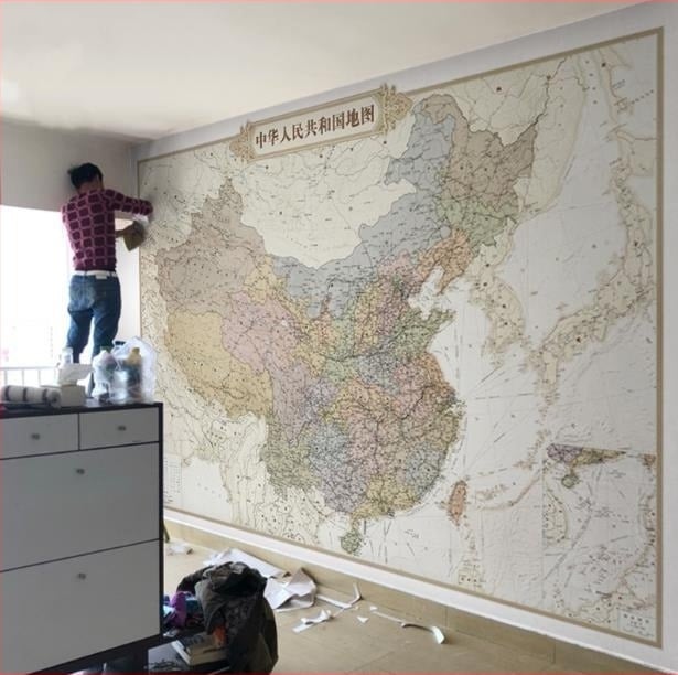 Retro karta Kine – zidna obloga s kartom svijeta za ured, radnu sobu, dnevni boravak i hotel, 3D mural