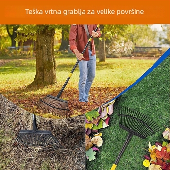 Na skladištu grabljica za travu i lišće s čeličnim žicama