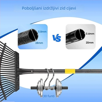 Na skladištu grabljica za travu i lišće s čeličnim žicama