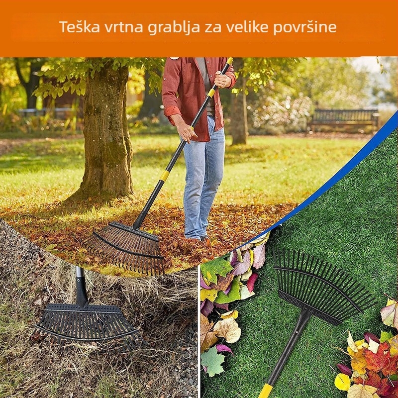 Na skladištu grabljica za travu i lišće s čeličnim žicama