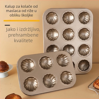 Neprijanjajuća forma za madeleine s 12 udubljenja, školjkastog oblika, od karbonskog čelika, za male kolače