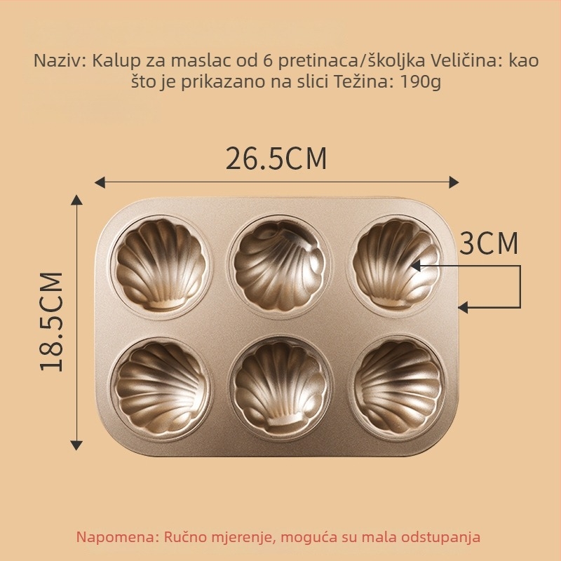 Neprijanjajuća forma za madeleine s 12 udubljenja, školjkastog oblika, od karbonskog čelika, za male kolače