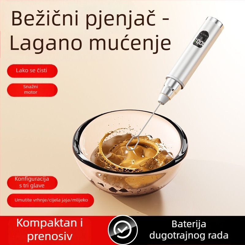 Prijenosni ručni mikser za mlijeko, nehrđajući čelik, za kavu