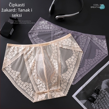 Muške gaćice s čipkom u frantskom stilu, prozračne, lagane, od Ice Silk materijala, s 3D džepom