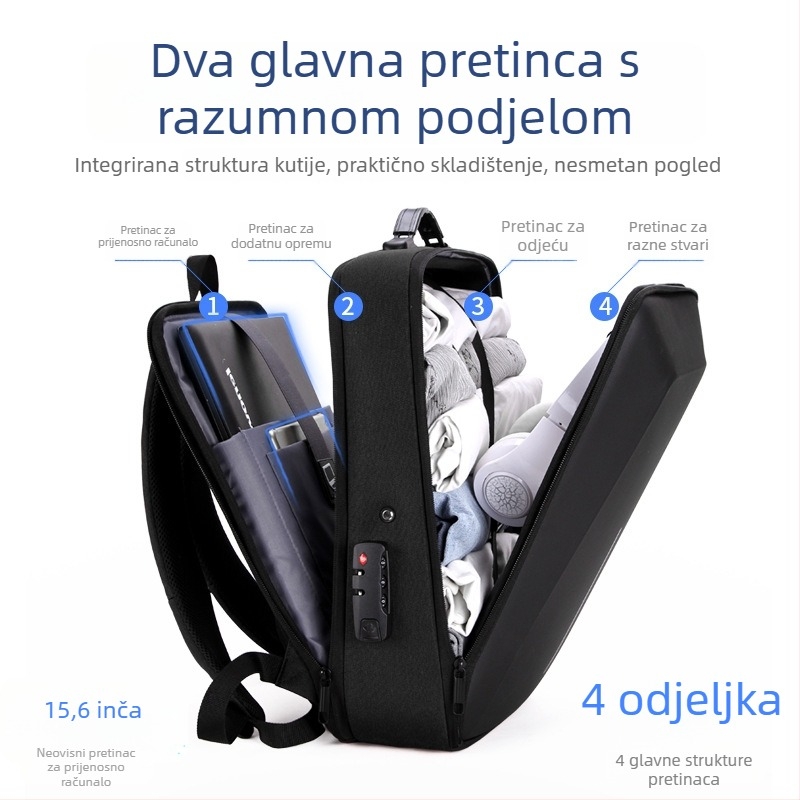 Ruksak za gaming prijenosno računalo od 15,6 inča s okvirom od legure i tvrdim kućištem, zaštita od krađe
