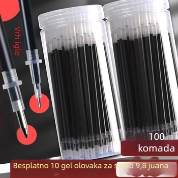 100 crnih punjenja za gel olovku, s igličastim i kugličastim vrhom, za učenike