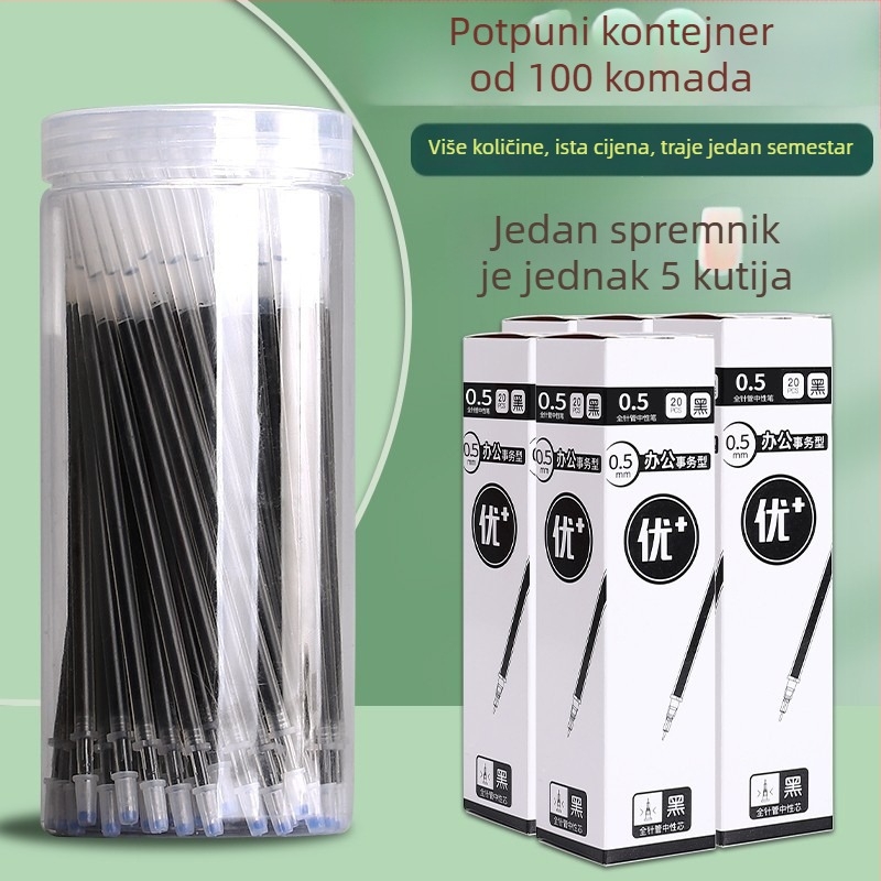 100 crnih punjenja za gel olovku, s igličastim i kugličastim vrhom, za učenike