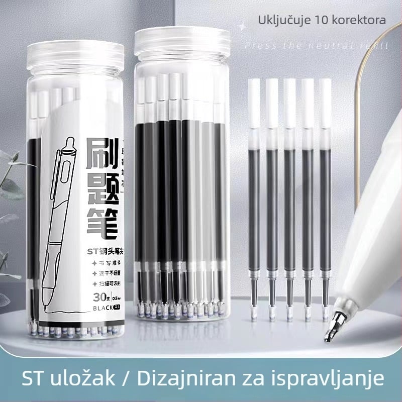 Punjenje za olovku 0,5 mm crno, neutralno mastilo, brzo sušeće, push-type, velika kapaciteta, vrh četkaste vrste u obliku tikve