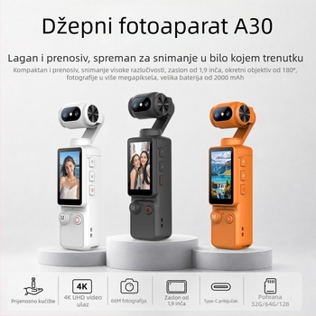 A30 dvostruka sportska kamera s ručnim gimbalom, džepne veličine, HD stabilizacija slike