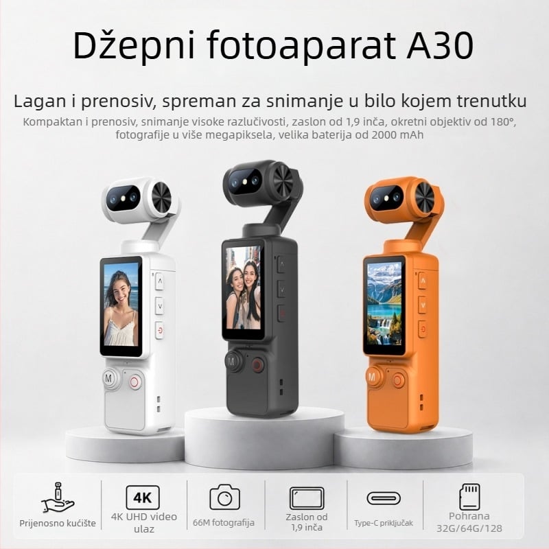A30 dvostruka sportska kamera s ručnim gimbalom, džepne veličine, HD stabilizacija slike