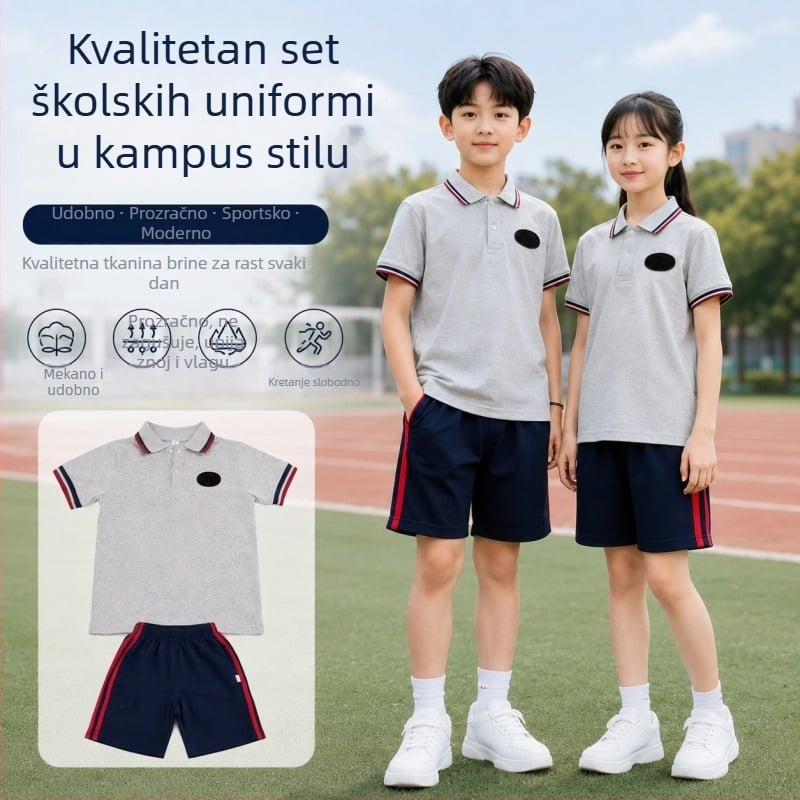 Ljetni školski uniformni komplet za osnovnu školu, kratke rukave i hlače, prozračna sportska odjeća za školske događaje, unisex