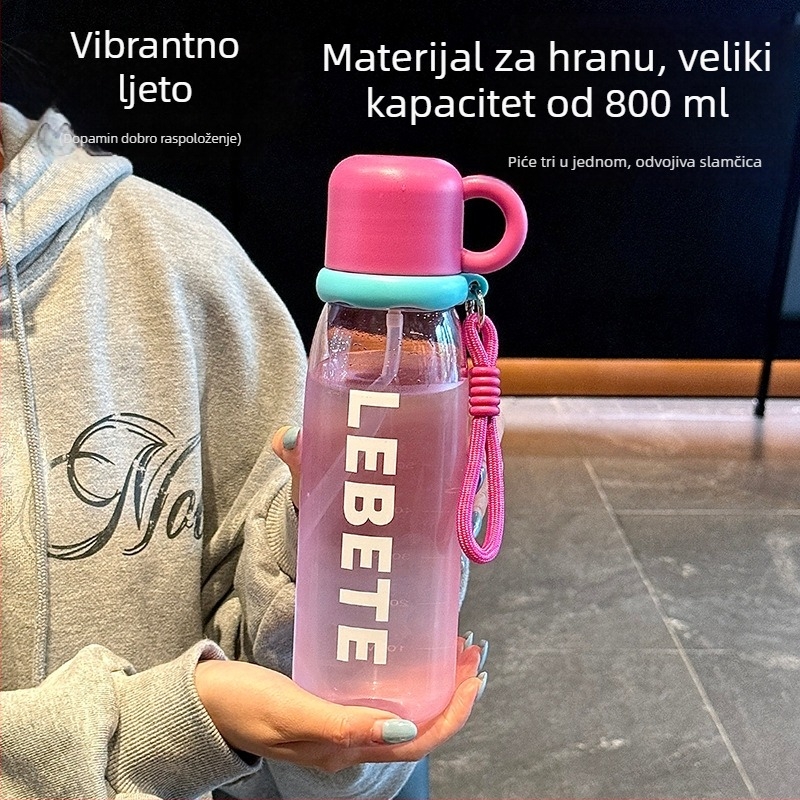 Ljetna čaša za vodu velikog kapaciteta za žene, plastična čaša sa slamkom i mjernom skalom, prijenosna sportska boca