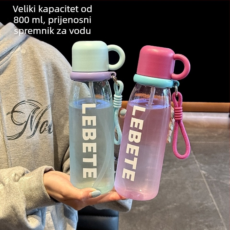 Ljetna čaša za vodu velikog kapaciteta za žene, plastična čaša sa slamkom i mjernom skalom, prijenosna sportska boca