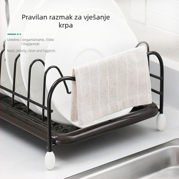 Držač posuđa od kovanog željeza za sudoper i kuhinjski pult – zidni odvodeći stalak za zdjele, tanjure i štapiće za jelo