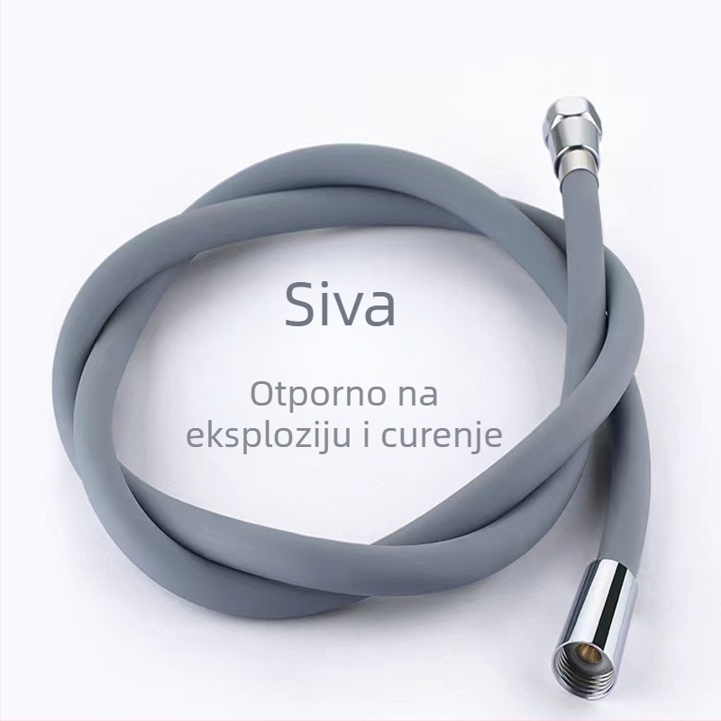 Silikonski tuš šip s visokim tlakom, univerzalni priključak, duljina 1,5–2 m, veliki promjer, mesingska glava, izlazna cijev za kupaonski grijač