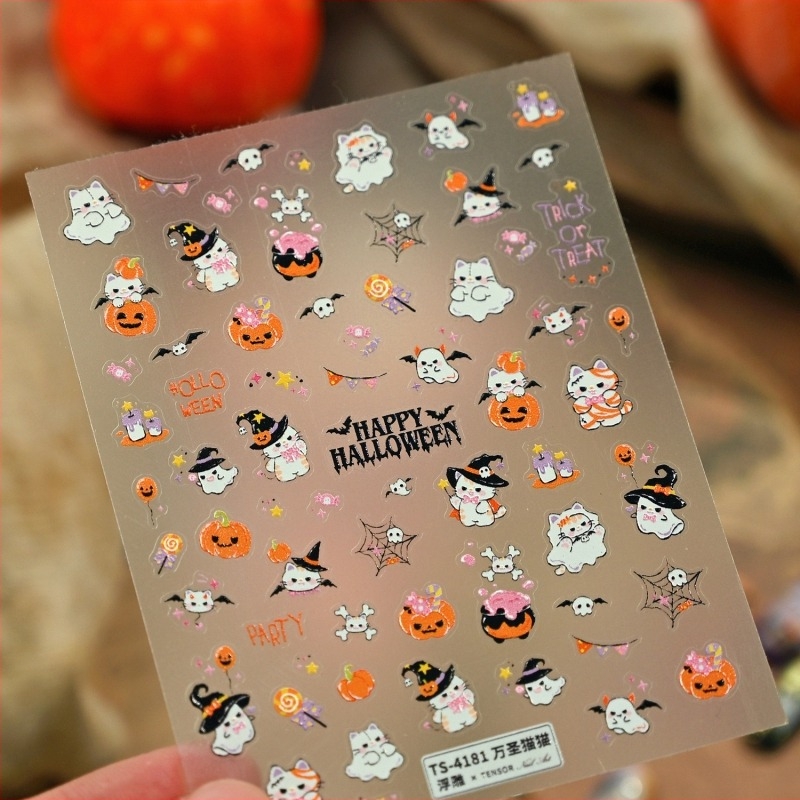 Moli Halloween naljepnice za nokte s reljefnom papirnom teksturom – buča, paukova mreža, lubanja TS-4179 duh zabava
