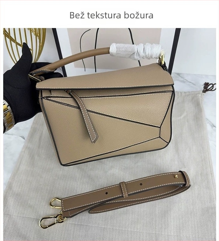 2025 nova geometrijska torba s liči uzorkom od prvog sloja kože, moderna ramena-crossbody torba za žene