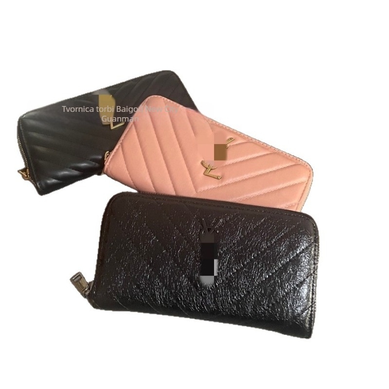 Ženski dugi novčanik s patentnim zatvaračem, vezeni dizajn, mnoge džepove za kartice, držač za osobnu iskaznicu, velik kapacitet