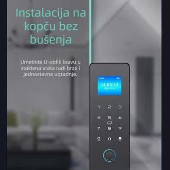 Pametna brava za staklena vrata s otiskom prsta i lozinkom, bez bušenja, s okvirom ili bez okvira, za jednostruka ili dvostruka vrata