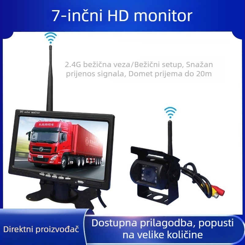 7-inčni ugrađeni bežični monitor za retrovizor s infracrvenom noćnom kamerom za kamione