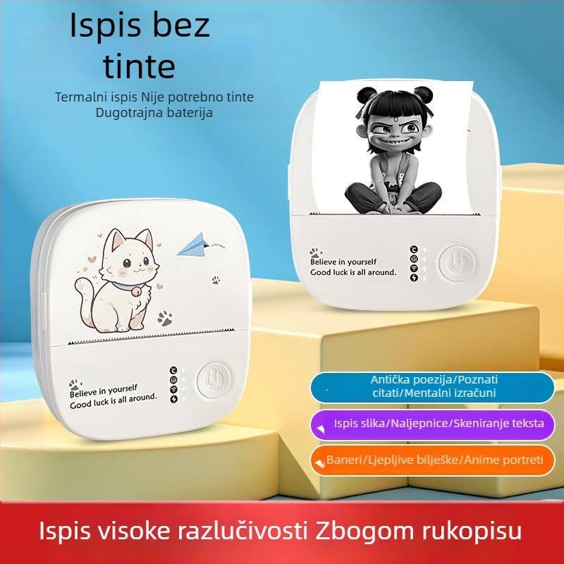 Mini Bluetooth termični pisač za etikete, prijenosni za bilješke i ispis pogrešnih zadataka