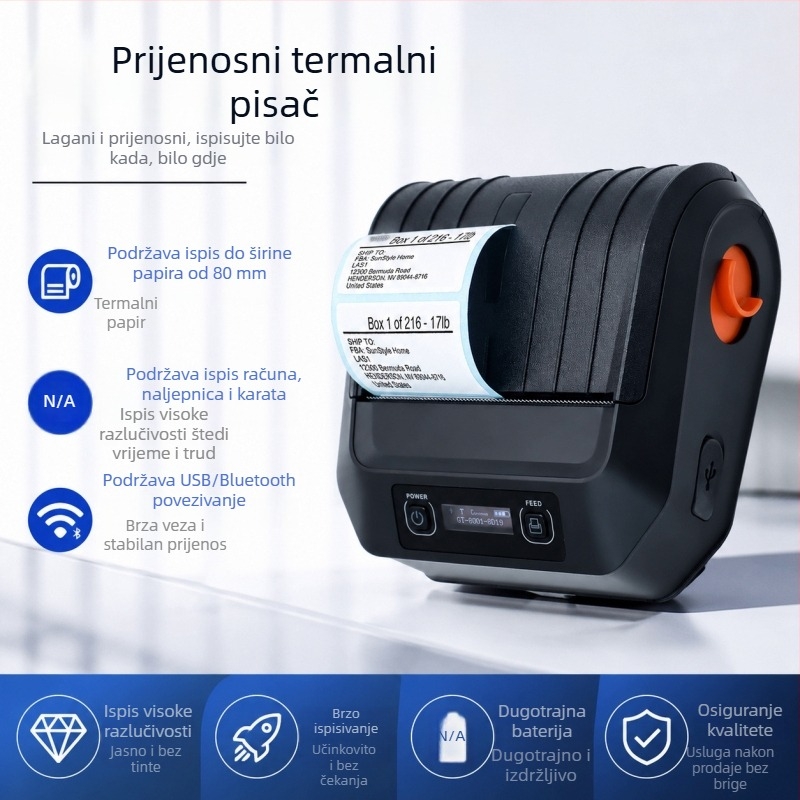 Bluetooth termalni pisač etiketa 80 mm – prijenosni pisač etiketa za logistiku i ekspresnu dostavu supermarketima