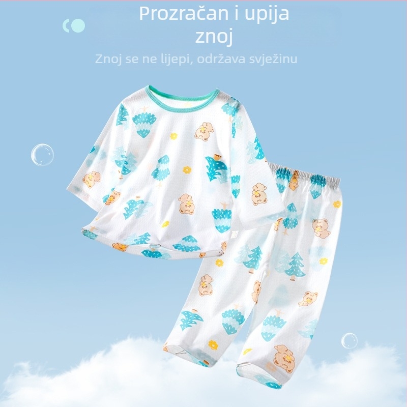 Ljetni dječji pidžama set od pamuka, prozračne mrežaste tkanine, dugih rukava i dugih hlaća, unisex
