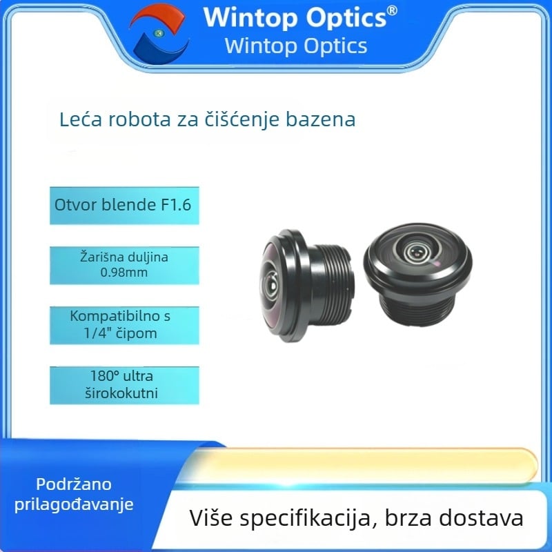 M12 leća 0,98 mm F1,6, ultrawide 180°, kompatibilna s 1/4-inčnim čipom