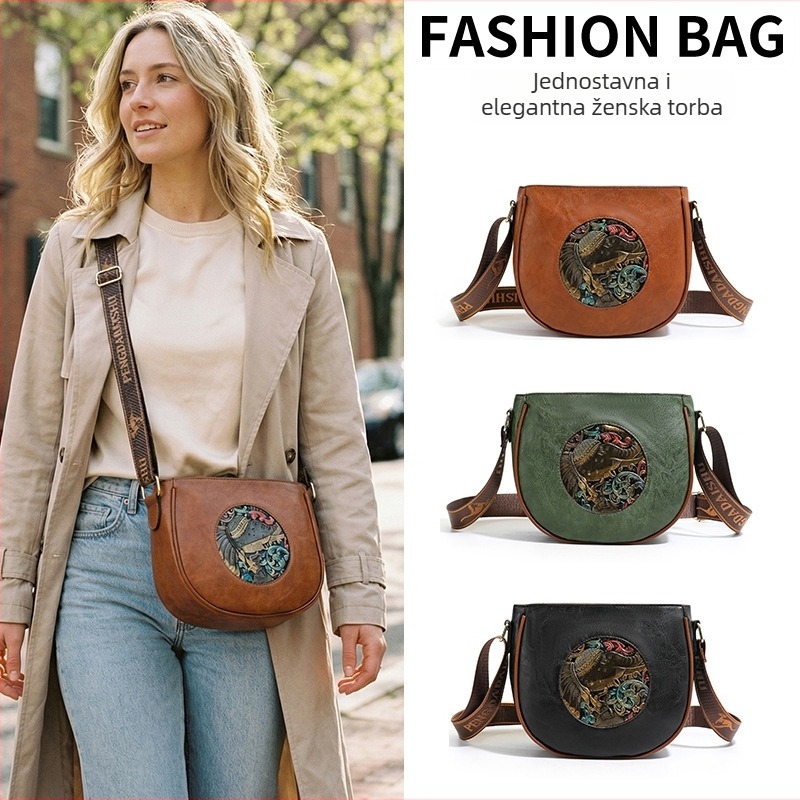 PU kožna crossbody torba, retro kineski stil, torba u obliku školjke, za žene