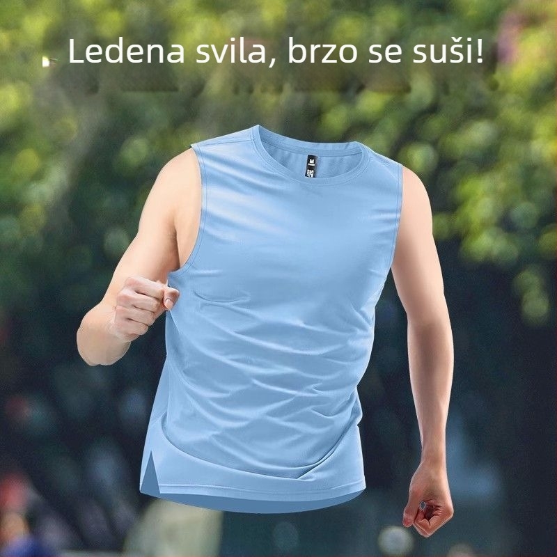 Muški bezrukavni top od poliestera s ice silk učinkom, ljeto 2026, sportsko trčanje i trening košarke