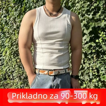 Muški fitness top bez rukava, veličina do 150 kg, ljeto, jednofarban, tanak materijal, patchwork detalji, uski kroj, svestran top