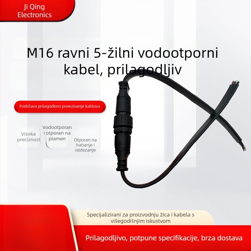 M16 plosnati 5-žilni vodootporni kabelski konektor za LED rasvjetu, plastični plosnati kabel, muški i ženski konektor, prilagodba