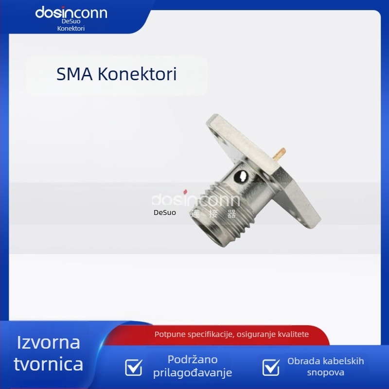 SMA pravokutni ženski konektor s 4 otvora na prirubnici, panelna montaža, punjena smolom za video kabel