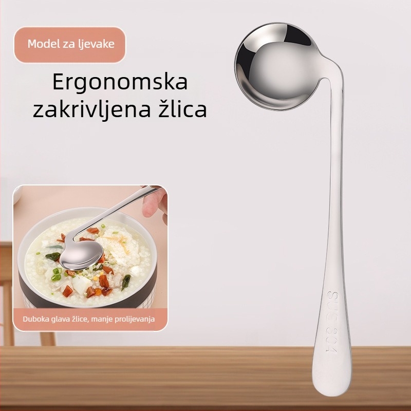 Vilica i žlica od 304 nehrđajućeg čelika za starije osobe s hemiplegijom, zakrivljen dizajn za pomoć pri jedenju, otporan na trzanje, debeo set za kućnu upotrebu