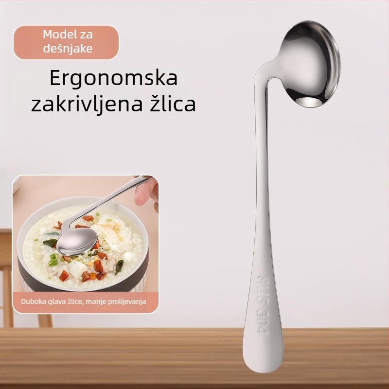 Vilica i žlica od 304 nehrđajućeg čelika za starije osobe s hemiplegijom, zakrivljen dizajn za pomoć pri jedenju, otporan na trzanje, debeo set za kućnu upotrebu