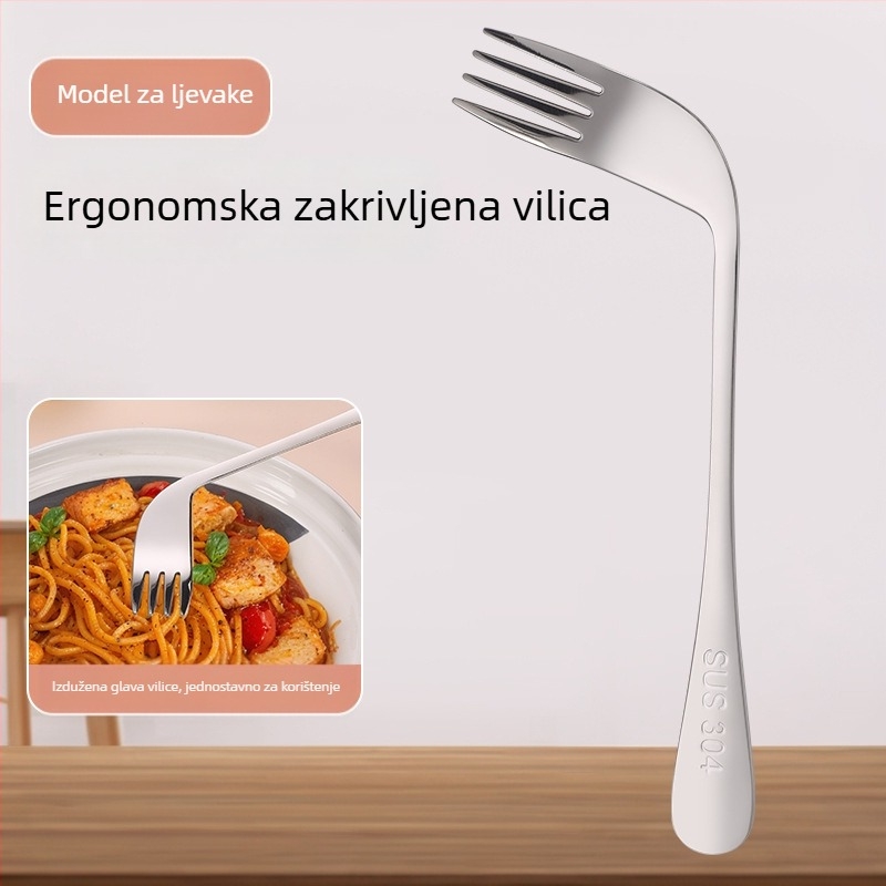 Vilica i žlica od 304 nehrđajućeg čelika za starije osobe s hemiplegijom, zakrivljen dizajn za pomoć pri jedenju, otporan na trzanje, debeo set za kućnu upotrebu