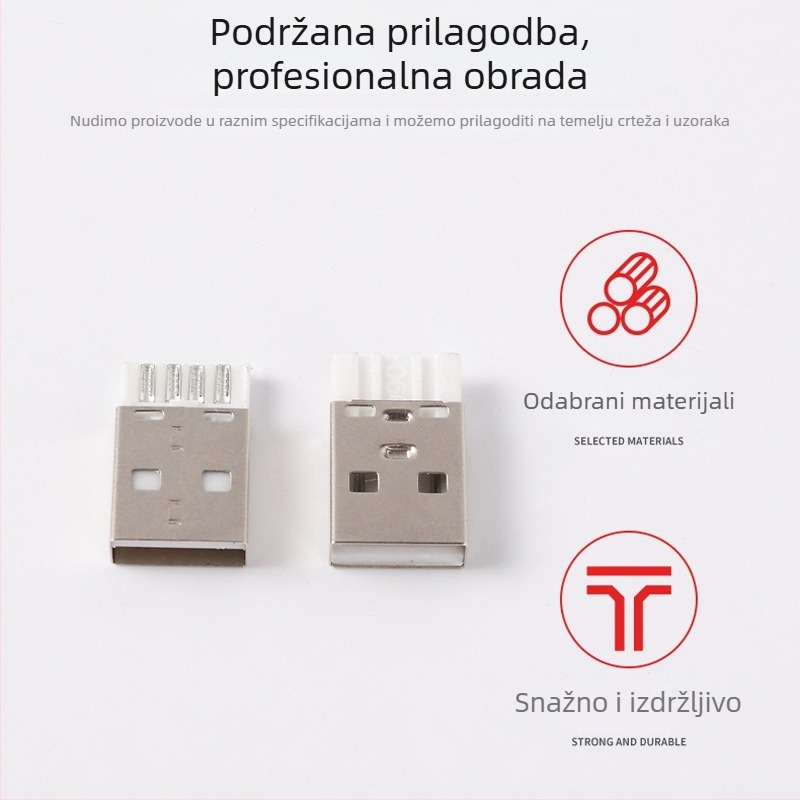 USB Type-A muški konektor, 2.0A, kratko tijelo, željezna igla, 4-žilni USB kabelski konektor