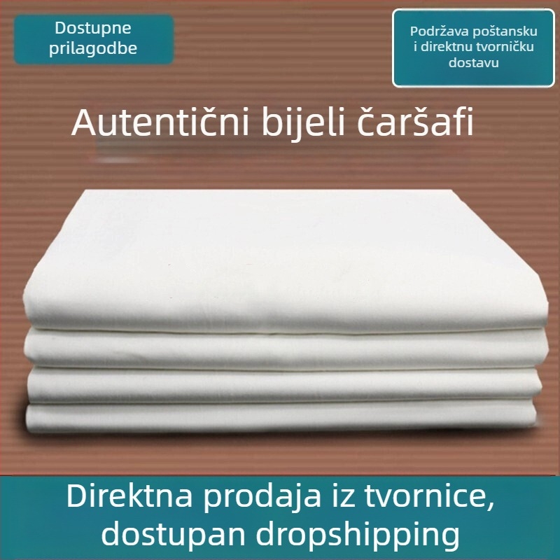Bijeli plahtu za studentski dom, jednoosobni krevet, 120 × 230 cm, twill tkanina, poliester-pamuk, vojno-trening stil